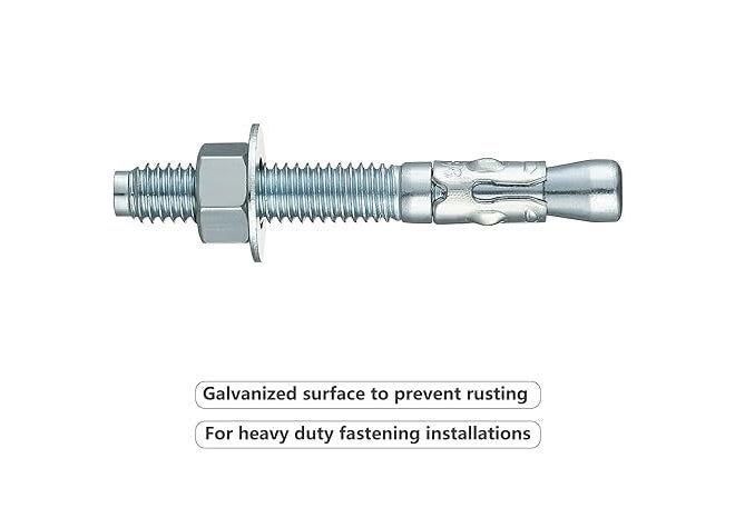 TheMujtaba Standard Fasteners for Heavy-Duty Zinc Wedge Anchors for Cement and Concrete Wedge Type Fully Threaded Design Expansion Zinc Plated Anchor Bolts (Pack of 10pcs)(10X75) - Image 3