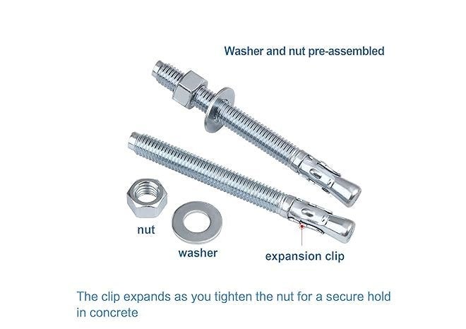 TheMujtaba Standard Fasteners for Heavy-Duty Zinc Wedge Anchors for Cement and Concrete Wedge Type Fully Threaded Design Expansion Zinc Plated Anchor Bolts (Pack of 10pcs)(10X75) - Image 2