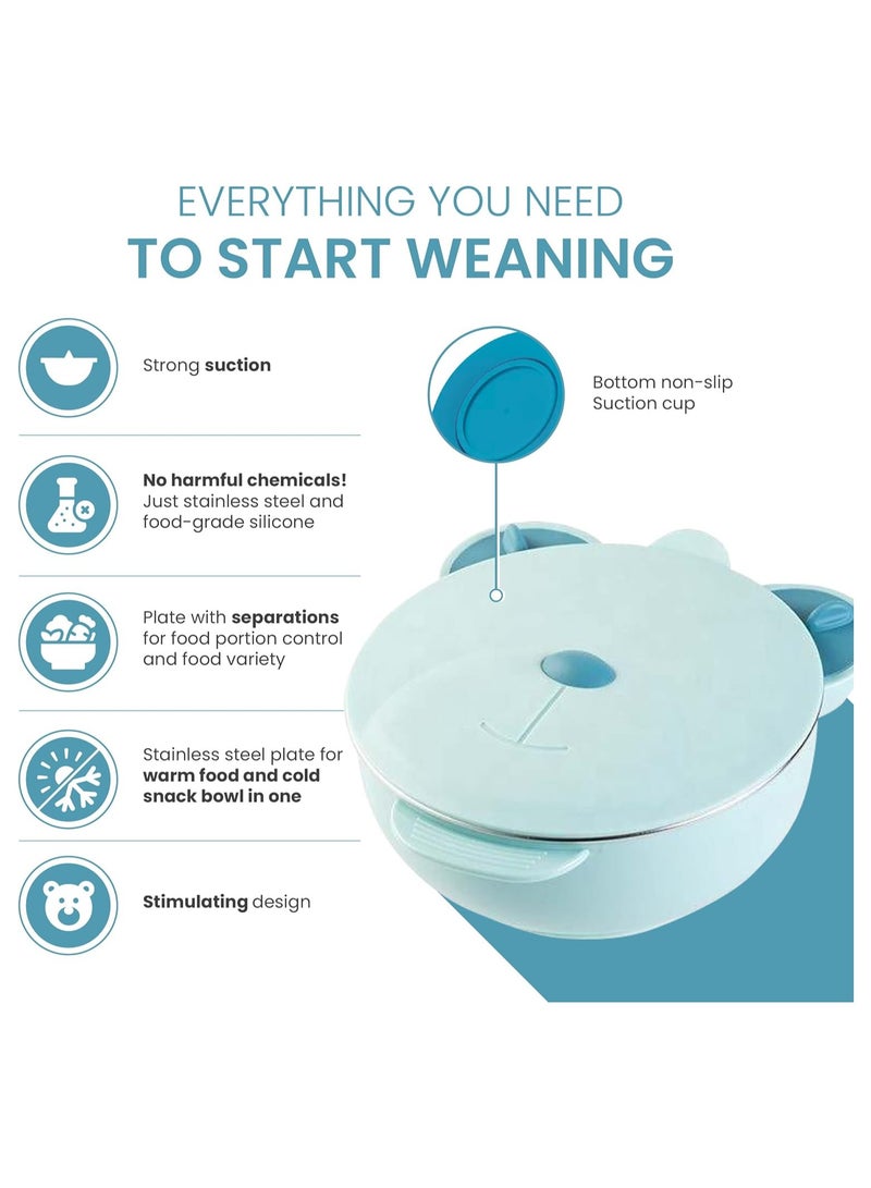 Cartoon Baby Divided Plate Stainless Steel Infants Feeding Bowl Feeding Plate Child Assisted Tableware(Blue) - Image 5