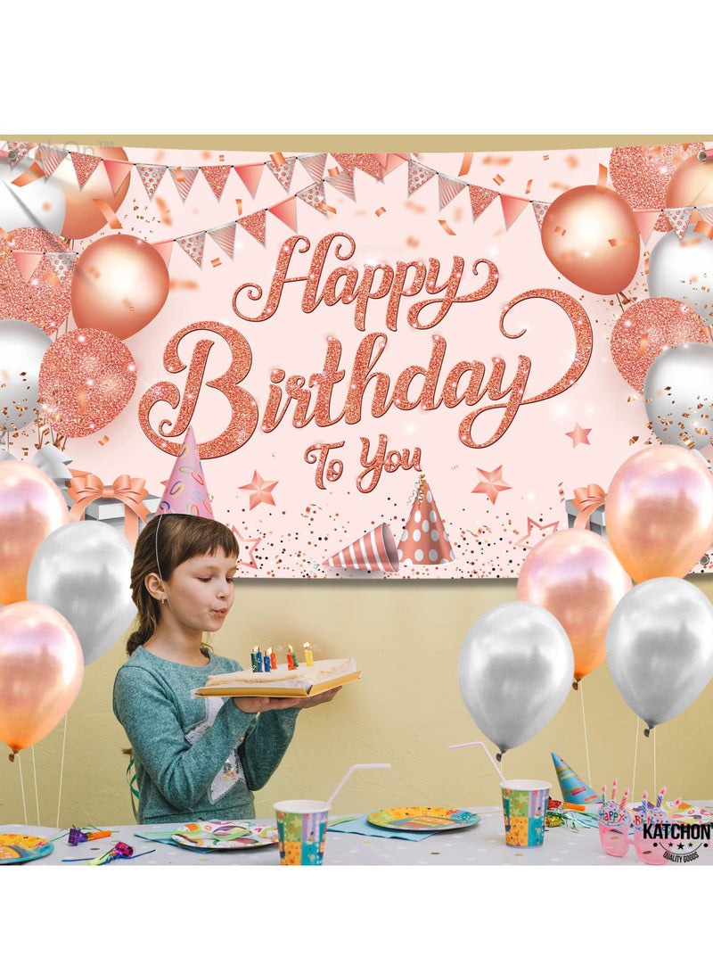 SOLARAE Happy Birthday Banner, 72 X 44 Inch Party Decorations Supplies Birthday Party Backdrop for Women and Girls Boys, Happy Birthday Sign Decorations, Sweet Photography Background Photo Booth - Image 4