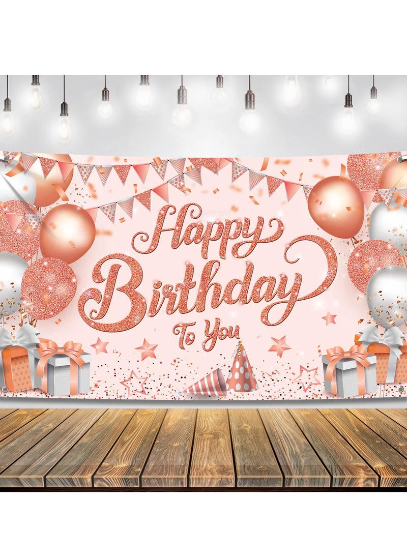 SOLARAE Happy Birthday Banner, 72 X 44 Inch Party Decorations Supplies Birthday Party Backdrop for Women and Girls Boys, Happy Birthday Sign Decorations, Sweet Photography Background Photo Booth - Image 1