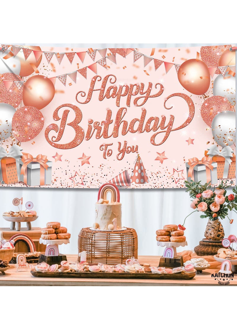 SOLARAE Happy Birthday Banner, 72 X 44 Inch Party Decorations Supplies Birthday Party Backdrop for Women and Girls Boys, Happy Birthday Sign Decorations, Sweet Photography Background Photo Booth - Image 3