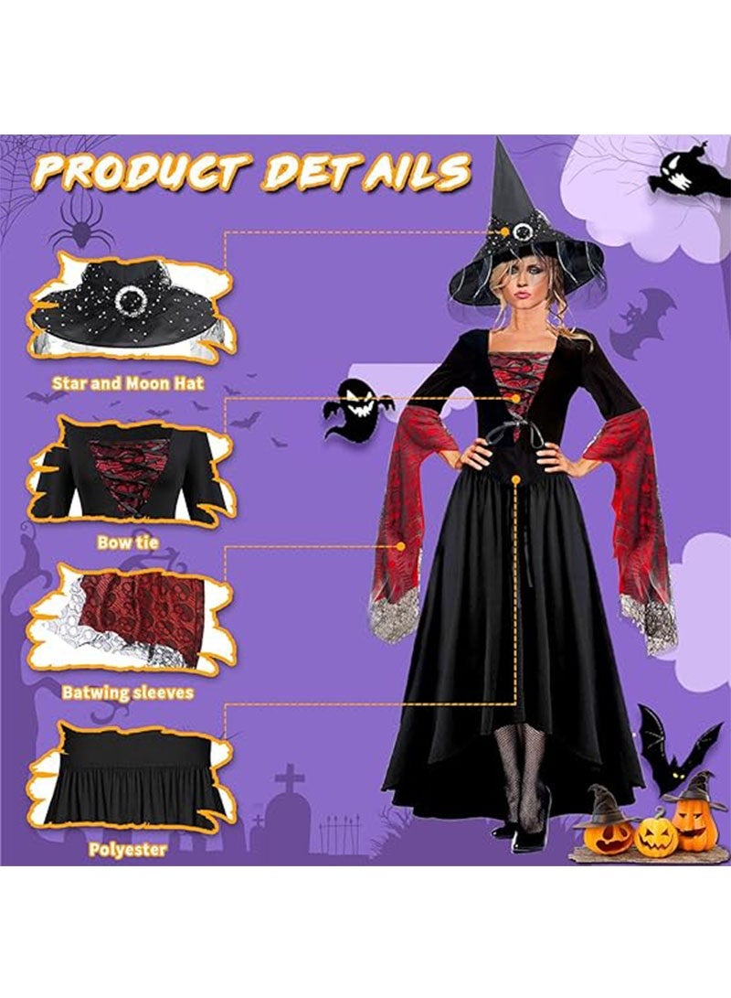 Halloween Costume for Women, Halloween Theme Party Queen Costume with Witch Hat, Halloween Costume for Girls, Fancy Party Outfit Dress（Size M） - Image 3