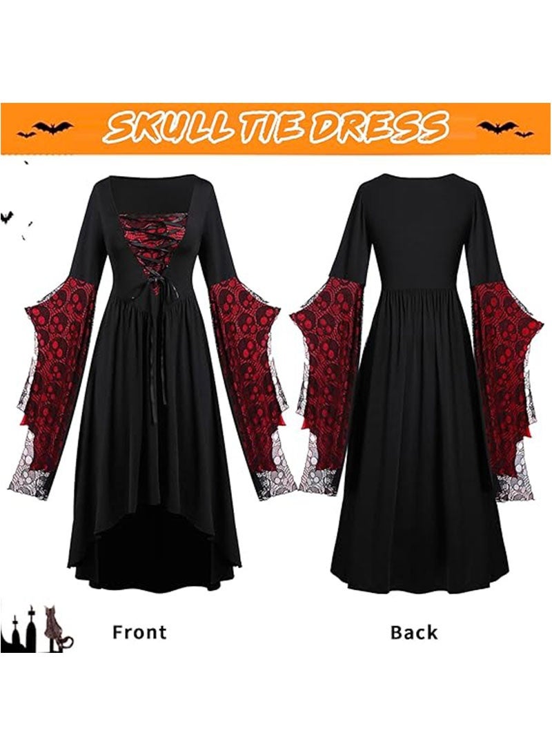 Halloween Costume for Women, Halloween Theme Party Queen Costume with Witch Hat, Halloween Costume for Girls, Fancy Party Outfit Dress（Size M） - Image 4