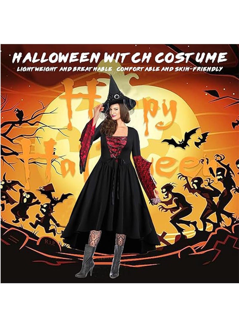 Halloween Costume for Women, Halloween Theme Party Queen Costume with Witch Hat, Halloween Costume for Girls, Fancy Party Outfit Dress（Size M） - Image 5