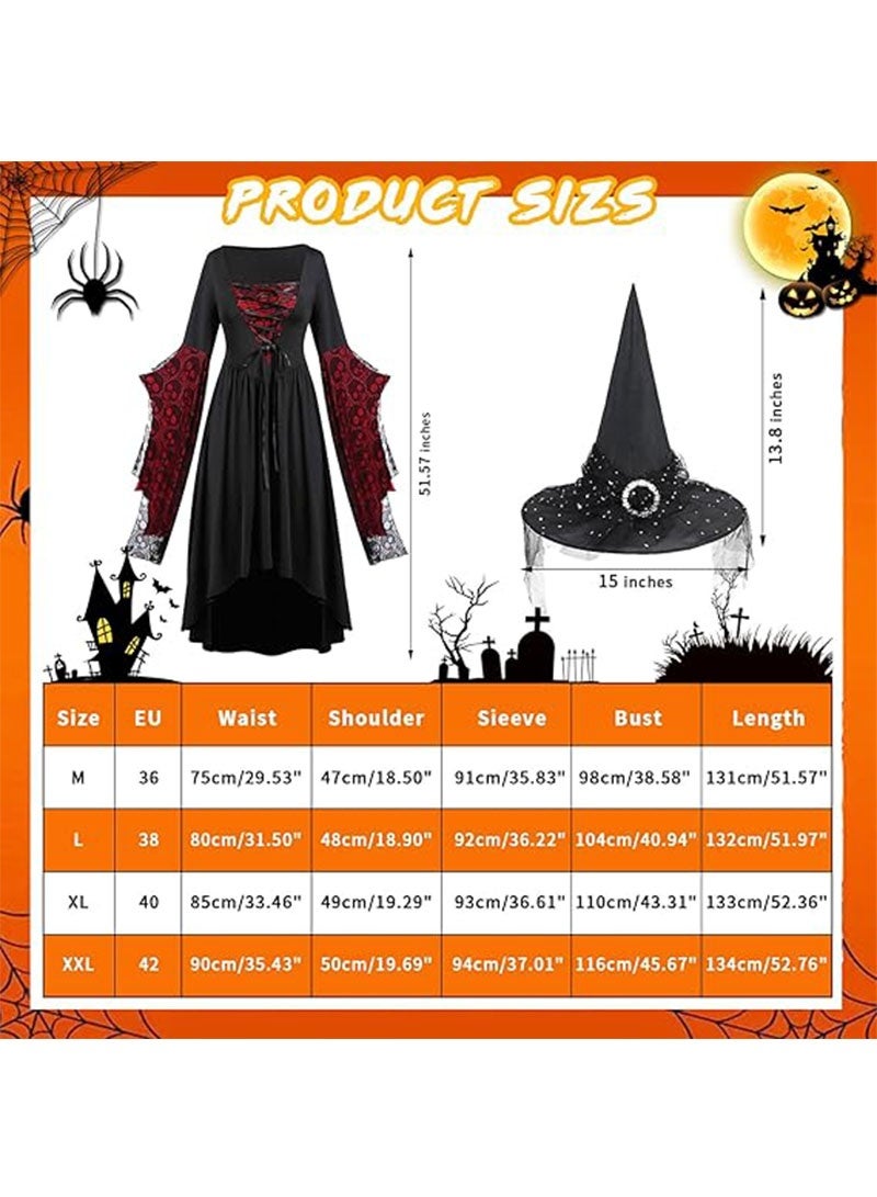 Halloween Costume for Women, Halloween Theme Party Queen Costume with Witch Hat, Halloween Costume for Girls, Fancy Party Outfit Dress（Size M） - Image 2