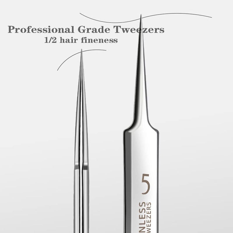 BLAAROOM Professional Facial Blackhead Remover Tweezers,3Pcs Precision Pimple Popper Tool Kit for Whitehead Ance Blemishs Comedones Stainless Steel Makeup Tool - Matte - Image 3