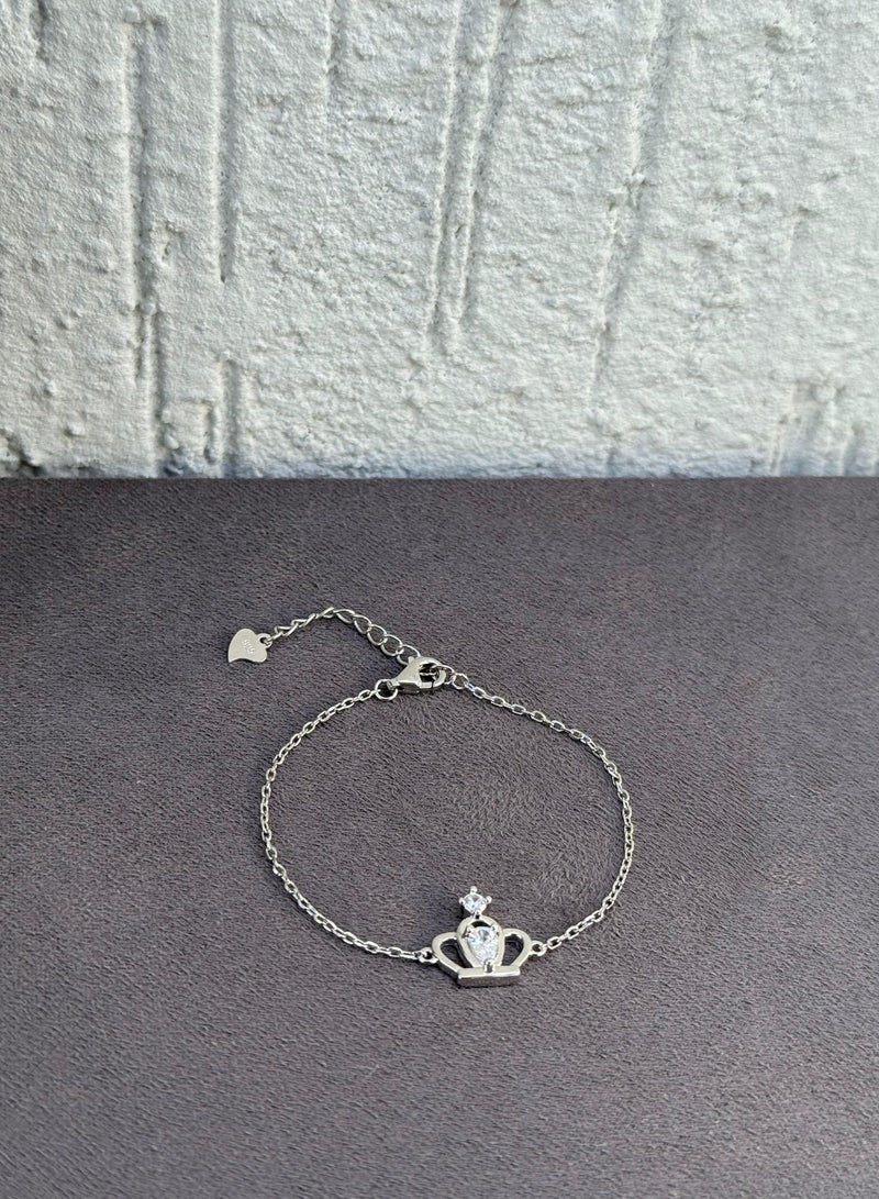 Al Kasr Jewelry Royal Crown Bracelet - Sterling Silver 925 - Plated Rhodium White Gold 18K - Adjustable Size - Image 1