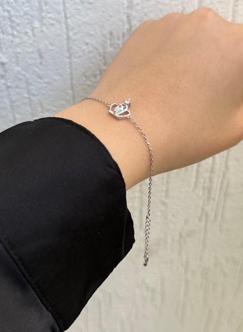 Al Kasr Jewelry Royal Crown Bracelet - Sterling Silver 925 - Plated Rhodium White Gold 18K - Adjustable Size - Image 2