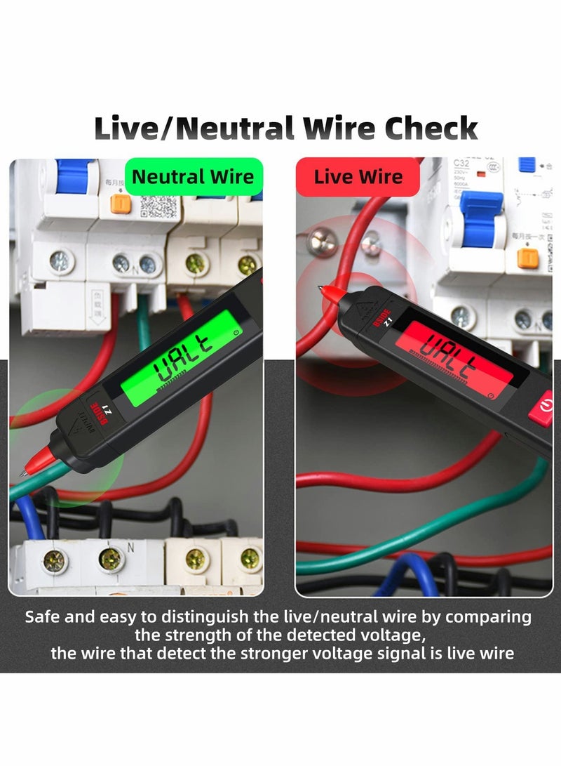 مقياس الجهد الرقمي المحمول قلم، عرض ثلاث نتائج، مقياس ذكي تلقائي المدى لقياس الجهد والمقاومة والاستمرارية وتردد V-Alert، اختبار الجهد AC/DC مع ضوء فلاش - Image 4