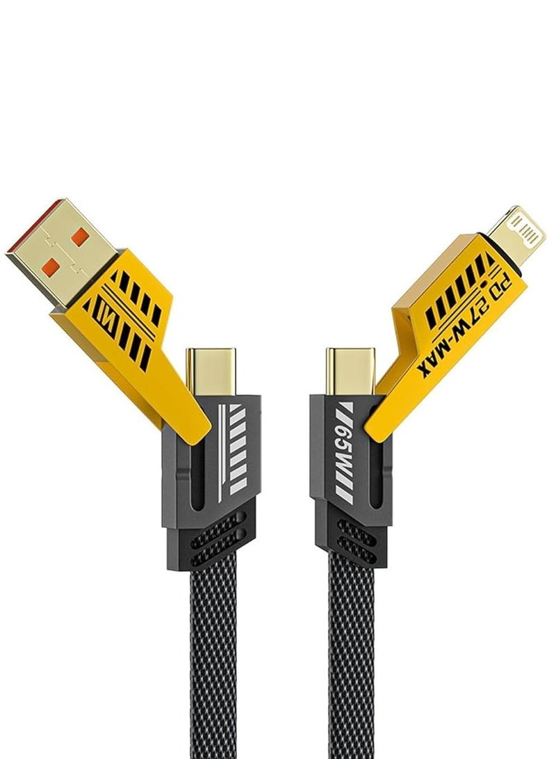 Fast Charging Braided 3 In 1 USB Cable  100W for IOS and Android , wide suitability , with overcharge protection - Black & 4 in 1 Data Cable Fast Charging Portable Cord For Travel/Outdoor Cable & Accessories With USB Type-C & USB Port Fast Charger Type-C Retractable , Have two pawerBundle - Image 3