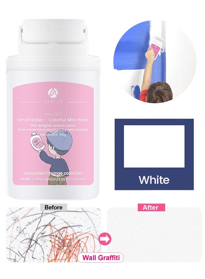 ASHILE Small Roller Colorful Mini Paint - Portable Wall Repair Paint Wall Mending Agent Wall Spackle with Roll Brush Wall Surface Hole Fill Quick and Easy Solution (3.5oz & White) - Image 1