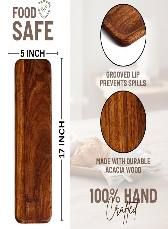 SAAGA Acacia Solid Wood Rectangular Serving Platter | 17 x 5 Inch Multipurpose Tray for Snacks, Fruits & Desserts – Brown - Image 2