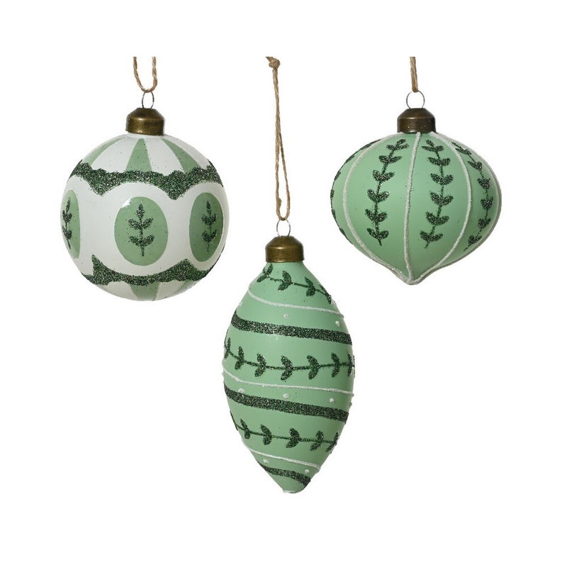 Kaemingk زخرفة كريستماس زجاجية خضراء من كامينغك بتصميم ورقة للتزيين الداخلي والخارجي - 8 سم، قطعة واحدة متنوعة - Image 1