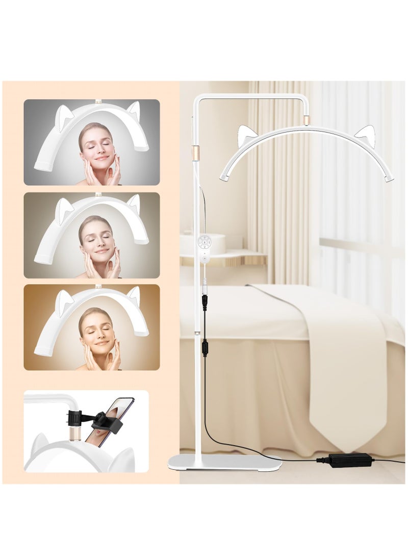 XiuWoo - Lash Light for Eyelash Tech, Stepless Dimmable 3 Color Modes Half Moon Lamp, Estheticians Light with Phone Holder, Height Adjustable LED Lash Lamp for Eyelash Extensions Makeup Tattoo Spa Nail(White) - Image 1