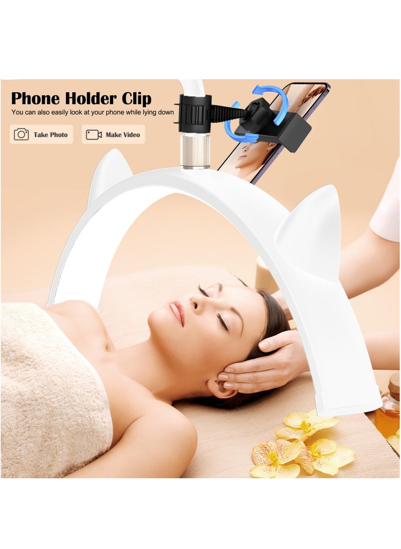 XiuWoo - Lash Light for Eyelash Tech, Stepless Dimmable 3 Color Modes Half Moon Lamp, Estheticians Light with Phone Holder, Height Adjustable LED Lash Lamp for Eyelash Extensions Makeup Tattoo Spa Nail(White) - Image 1