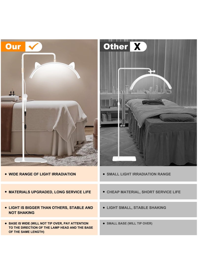 XiuWoo - Lash Light for Eyelash Tech, Stepless Dimmable 3 Color Modes Half Moon Lamp, Estheticians Light with Phone Holder, Height Adjustable LED Lash Lamp for Eyelash Extensions Makeup Tattoo Spa Nail(White) - Image 1