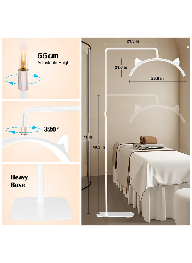 XiuWoo - Lash Light for Eyelash Tech, Stepless Dimmable 3 Color Modes Half Moon Lamp, Estheticians Light with Phone Holder, Height Adjustable LED Lash Lamp for Eyelash Extensions Makeup Tattoo Spa Nail(White) - Image 1