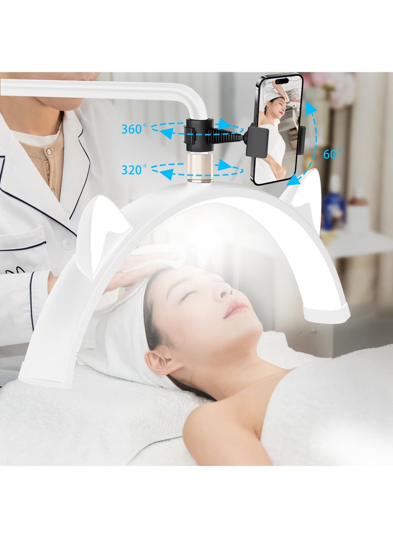 XiuWoo - Lash Light for Eyelash Tech, Stepless Dimmable 3 Color Modes Half Moon Lamp, Estheticians Light with Phone Holder, Height Adjustable LED Lash Lamp for Eyelash Extensions Makeup Tattoo Spa Nail(White) - Image 1