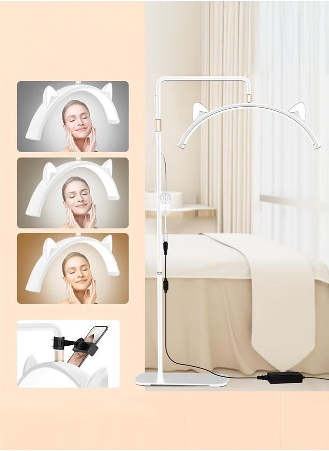 XiuWoo - Lash Light for Eyelash Tech, Stepless Dimmable 3 Color Modes Half Moon Lamp, Estheticians Light with Phone Holder, Height Adjustable LED Lash Lamp for Eyelash Extensions Makeup Tattoo Spa Nail(White) - Image 1
