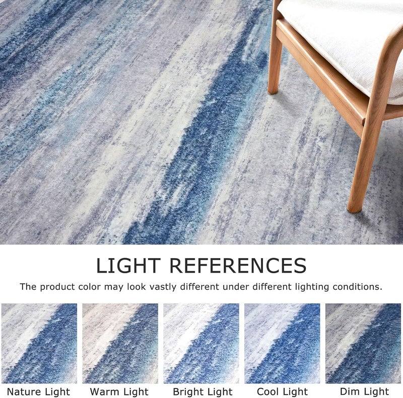 KOZYFLY Modern Abstract Kitchen Runner Rug, 2x6 Washable Rug Runner Non-Slip Soft Striped Hallway Runner Rugs, Blue/Grey/Beige Print Carpet Runner for Entryway Bathroom Laundry Room Foyer - Image 5