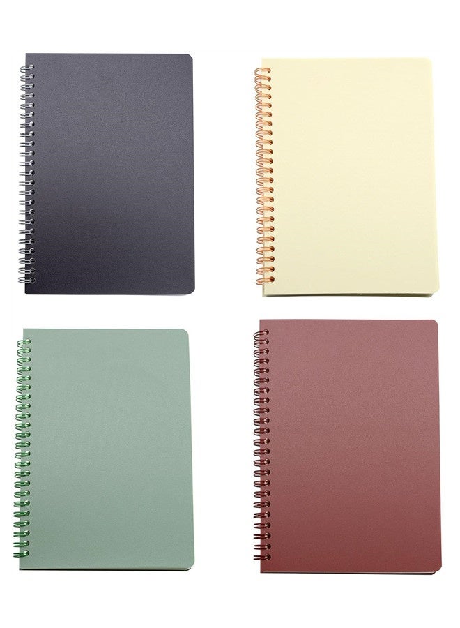 Timsusie Spiral Notebook, 4 Pcs 8.3 Inch x 5.9 Inch A5 Thick Plastic Hardcover 8mm Ruled 4 Color 80 Sheets -160 Pages Journals for Study and Notes (style 10-Wine Red,Brown,Green,ivory - Image 1