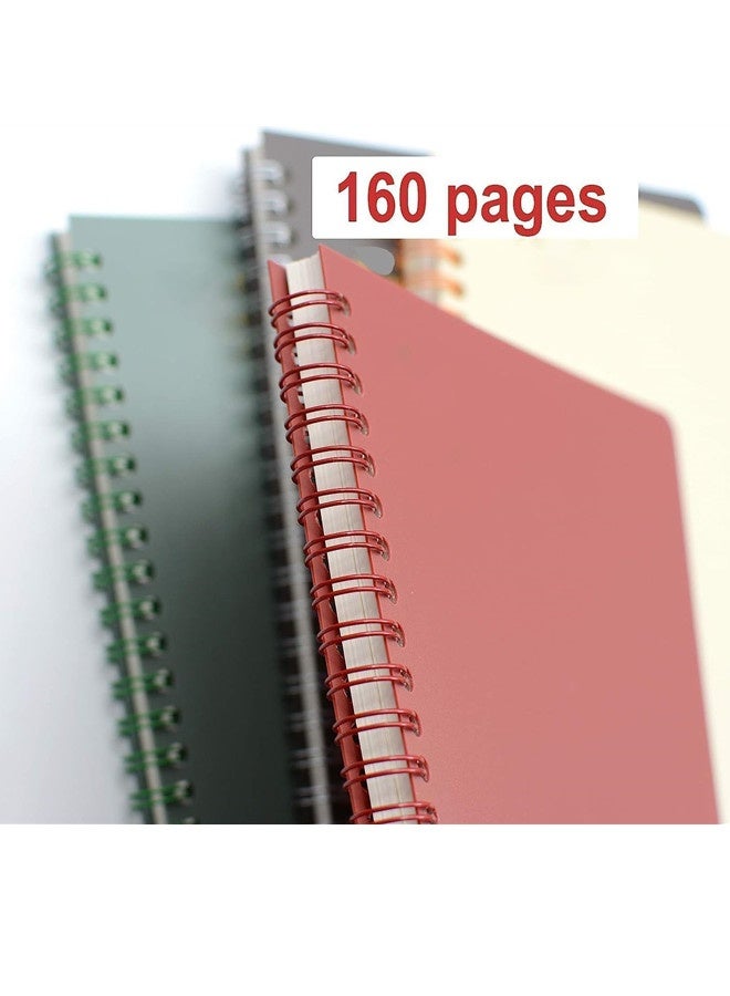 Timsusie Spiral Notebook, 4 Pcs 8.3 Inch x 5.9 Inch A5 Thick Plastic Hardcover 8mm Ruled 4 Color 80 Sheets -160 Pages Journals for Study and Notes (style 10-Wine Red,Brown,Green,ivory - Image 4