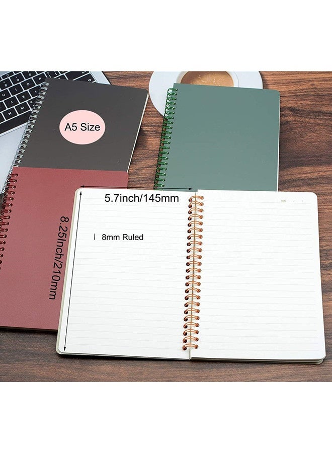 Timsusie Spiral Notebook, 4 Pcs 8.3 Inch x 5.9 Inch A5 Thick Plastic Hardcover 8mm Ruled 4 Color 80 Sheets -160 Pages Journals for Study and Notes (style 10-Wine Red,Brown,Green,ivory - Image 5