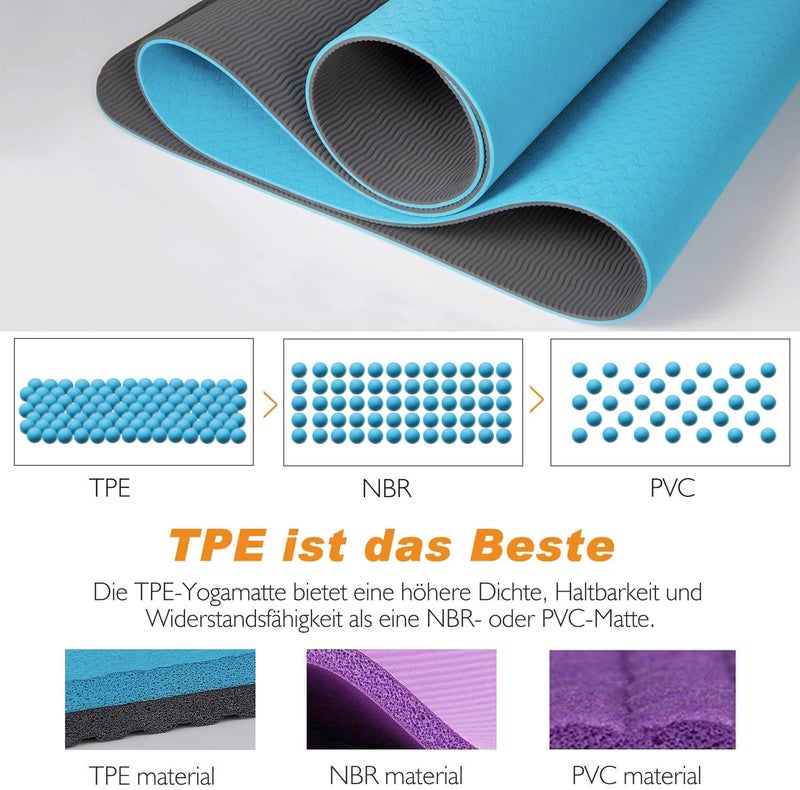 Bodylastics Yoga Mat for Men and Women with Carry Bag TPE 6ft x 2ft x 6mm Large Size Anti Slip & Anti Tear Workout Mat (Light Green/Grey) - Image 3