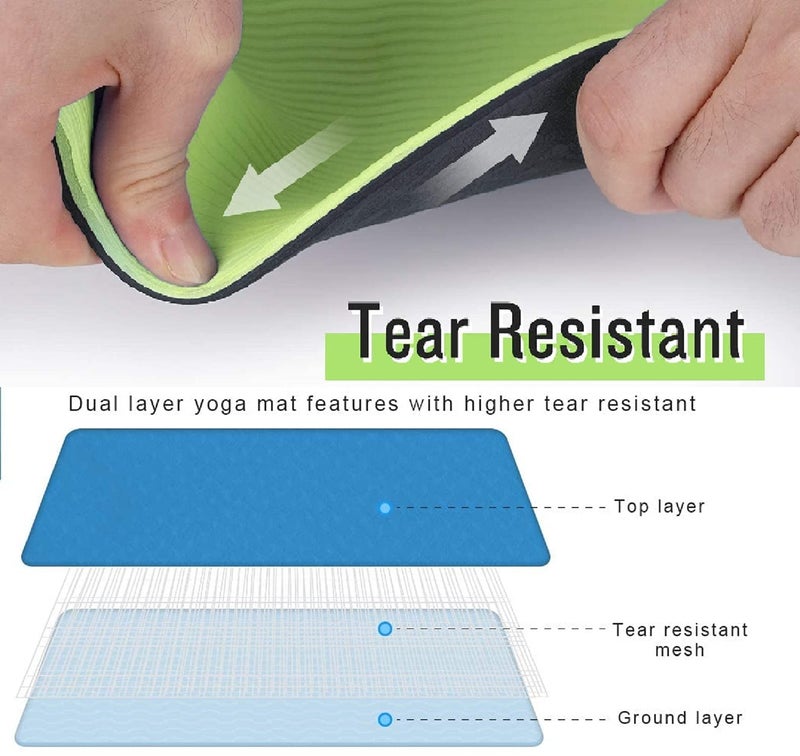 Bodylastics Yoga Mat for Men and Women with Carry Bag TPE 6ft x 2ft x 6mm Large Size Anti Slip & Anti Tear Workout Mat (Light Green/Grey) - Image 5