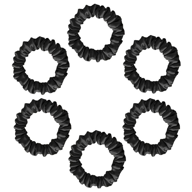 Silvr Bear Luxury Satin Skinny Scrunchies, 6 Count - Black Skinny, Hair Ties for Women, Girls and Men, Softer than Silk Scrunchies, Hair Accessories for All Hair Types - Image 1