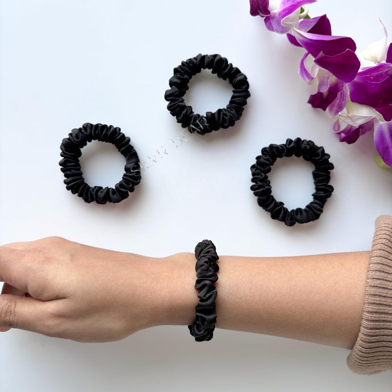 Silvr Bear Luxury Satin Skinny Scrunchies, 6 Count - Black Skinny, Hair Ties for Women, Girls and Men, Softer than Silk Scrunchies, Hair Accessories for All Hair Types - Image 4