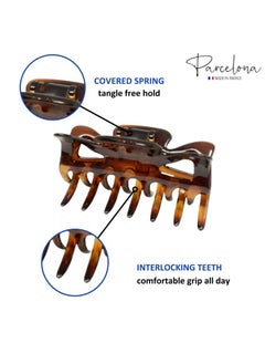 Parcelona French Classic Shaded Tortoise Shell Brown 3" Covered Spring Celluloid Made In France Jaw Claw Hair Clip Clutcher Clamp For Women And Girls  - Image 3