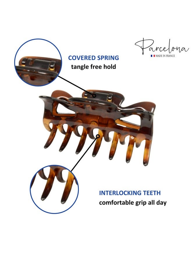 Parcelona French Classic Shaded Tortoise Shell Brown 3" Covered Spring Celluloid Made In France Jaw Claw Hair Clip Clutcher Clamp For Women And Girls - Image 3