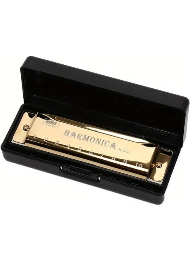 Megarya - MegArya 10 Holes Harmonica Musical Instrument Beginner Gift Copper Core Resin Harmonica (Gold) - Image 1