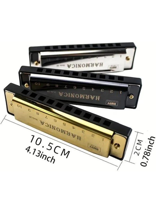 Megarya - MegArya 10 Holes Harmonica Musical Instrument Beginner Gift Copper Core Resin Harmonica (Gold) - Image 1