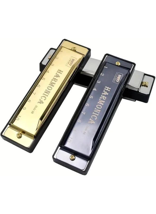 Megarya - MegArya 10 Holes Harmonica Musical Instrument Beginner Gift Copper Core Resin Harmonica (Gold) - Image 1