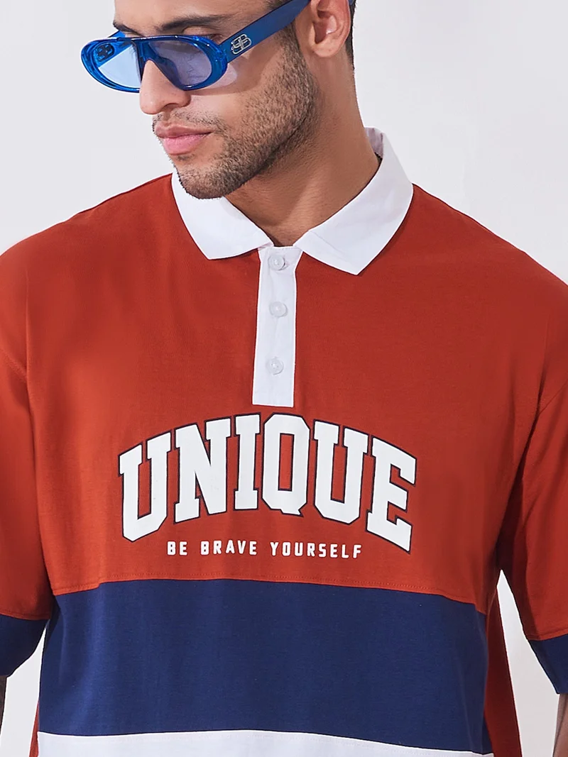 Maniac  Maniac Mens printed polo neck half sleeve red and navy cotton slim fit t-shirt for Men | Best Price UAE