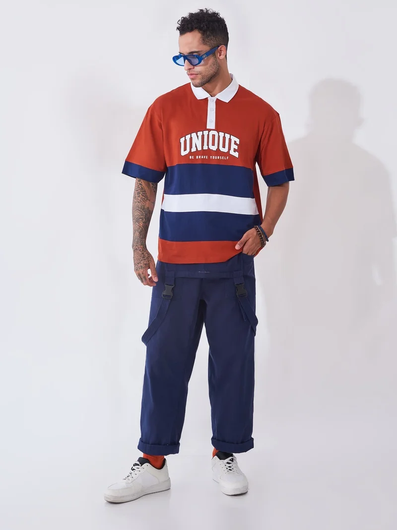 Maniac  Maniac Mens printed polo neck half sleeve red and navy cotton slim fit t-shirt for Men | Best Price UAE