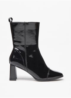 Women Solid Boots with Block Heels and Zip Closure