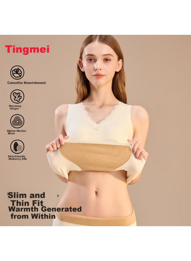 Gracewell Silk Cashmere Seamless Thermal Vest With Chest Pad For Women Autumn Winter Innerwear Bra-free Top - Image 1