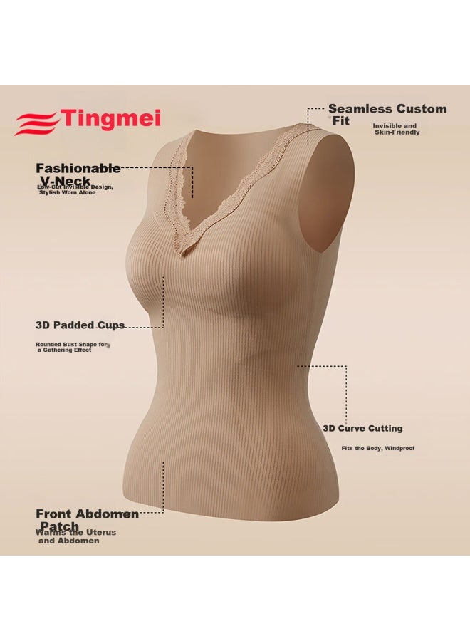 Gracewell Silk Cashmere Seamless Thermal Vest With Chest Pad For Women Autumn Winter Innerwear Bra-free Top - Image 2