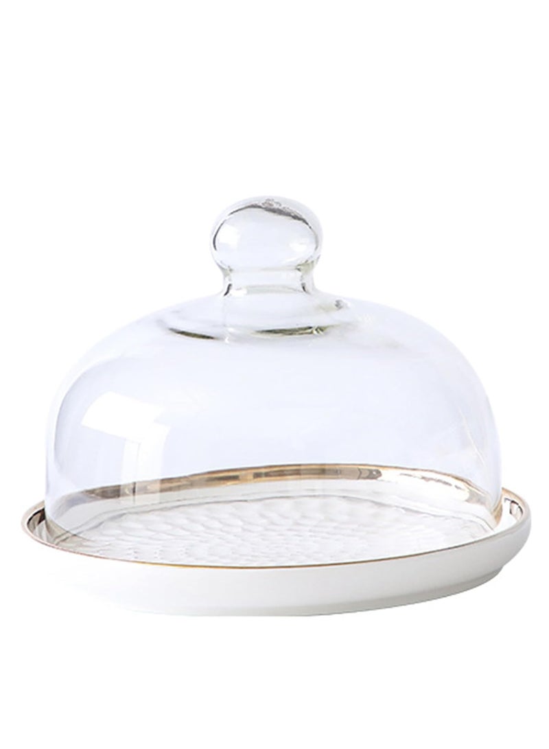 Vparty Ceramic Tray with Dome Glass Dessert Cover Rustic Cake Stand Desert Platter Ceramic Serving Tray Cheese Cloche Dome for Desserts Fruits Snack Candy  - Image 1