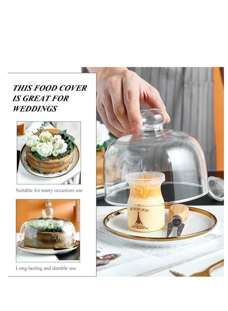 Vparty Ceramic Tray with Dome Glass Dessert Cover Rustic Cake Stand Desert Platter Ceramic Serving Tray Cheese Cloche Dome for Desserts Fruits Snack Candy  - Image 3