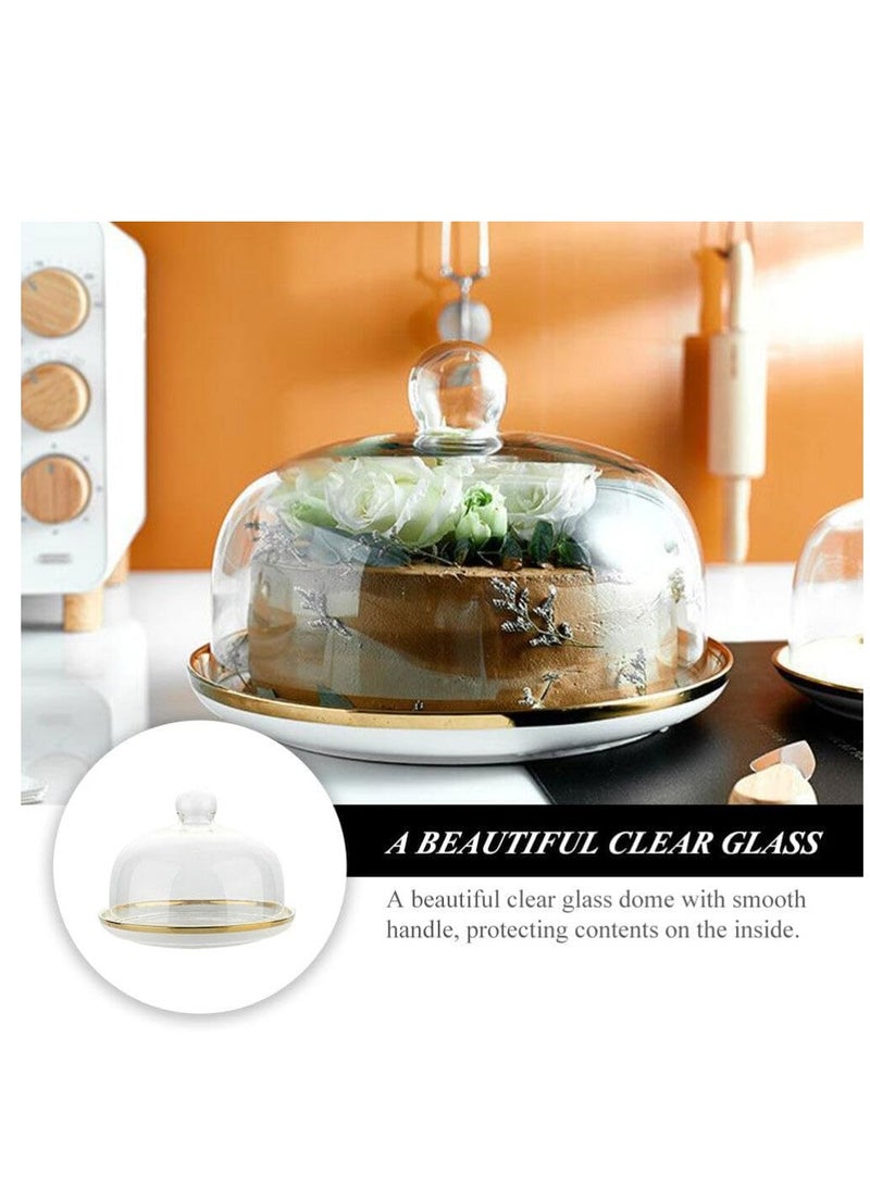 Vparty Ceramic Tray with Dome Glass Dessert Cover Rustic Cake Stand Desert Platter Ceramic Serving Tray Cheese Cloche Dome for Desserts Fruits Snack Candy  - Image 4