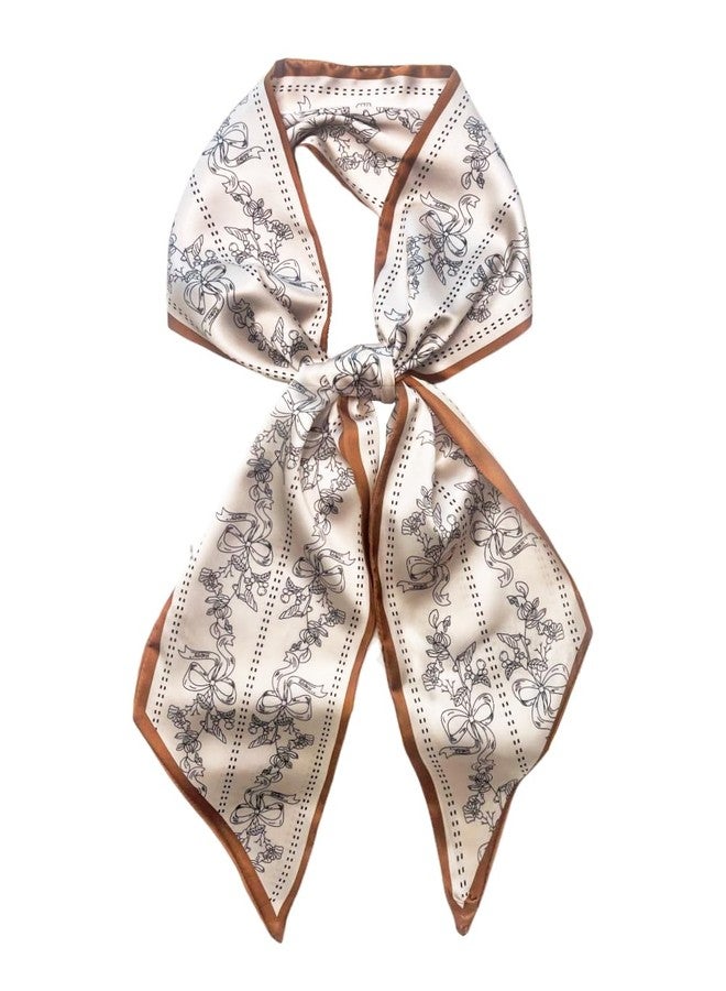 Julunar Hair Scarf for Women Silky Long Neck Head Scarves Purse Bag Scarfs for Handbag Satin Headscarf, 001.brown Floral, long - Image 1