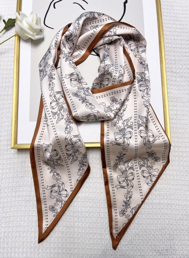 Julunar Hair Scarf for Women Silky Long Neck Head Scarves Purse Bag Scarfs for Handbag Satin Headscarf, 001.brown Floral, long - Image 3