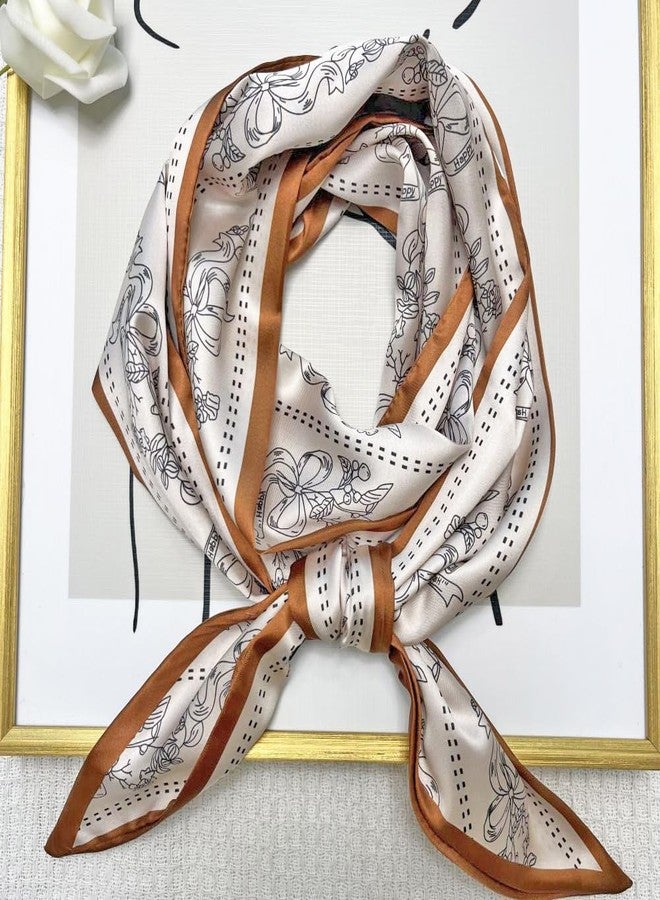 Julunar Hair Scarf for Women Silky Long Neck Head Scarves Purse Bag Scarfs for Handbag Satin Headscarf, 001.brown Floral, long - Image 4
