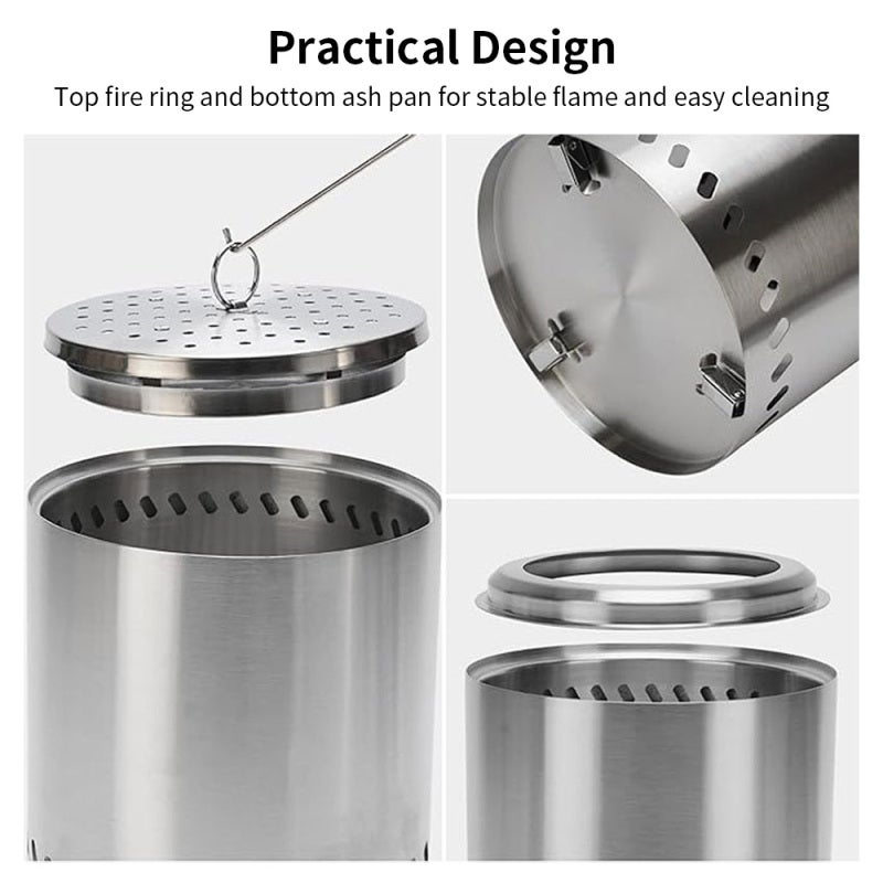 Smokeless Fire Pit: Silver High-Temperature Stainless Steel With 360° Airflow Secondary Combustion - Portable With Storage Bag Small Fire Pit For Outside Use - Image 4
