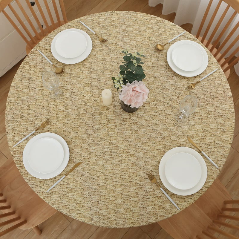 Pioggia Round Vinyl Fitted Tablecloth with Flannel Backing Elastic Table Cloth Waterproof OilProof Plastic Table Cover Best for 4556 Round